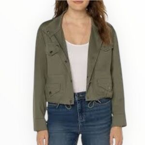 LIVERPOOL Los Angeles Tie Hem Crop Cargo Jacket Olive Green Lightweight Coat M